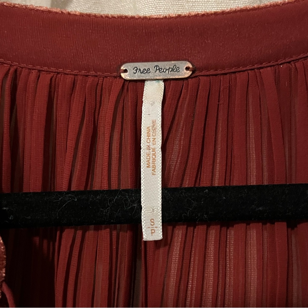 Free People Pleated Chiffon with Velvet Details Button-Up Blouse - Picture 4 of 8